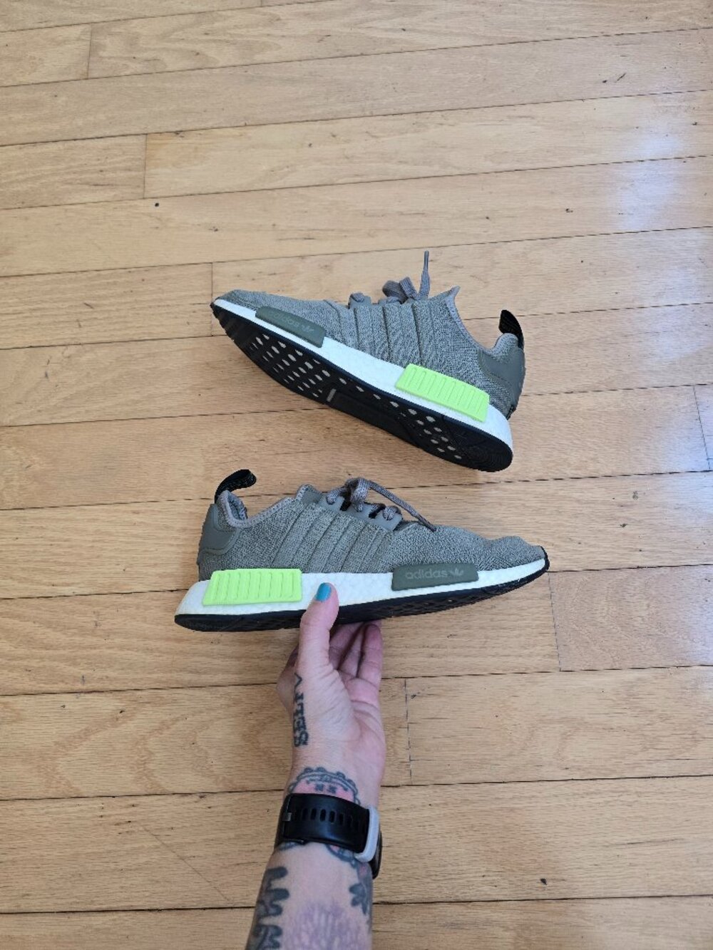 Adidas | NMD R1 Olive Green Solar Yellow Sporty Sneakers | WMS 8